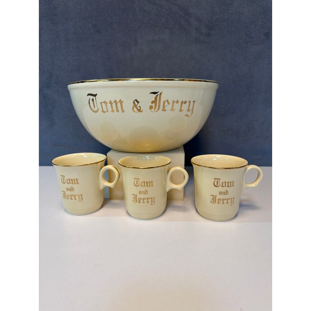 Vintage Tom & Jerry Bowl +3 Mugs Set by Homer Laughlin